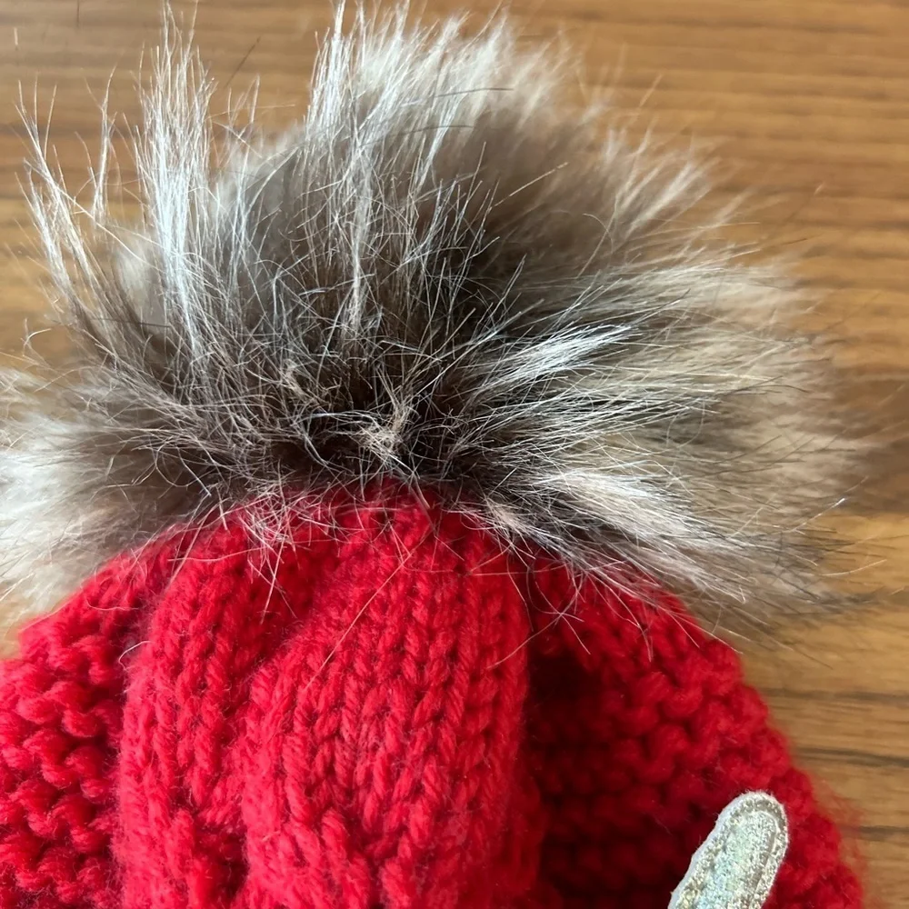 ❤️5 For $20❤️ Justice Red Reindeer Antlers Holiday Beanie Pom Pom   Size Youth